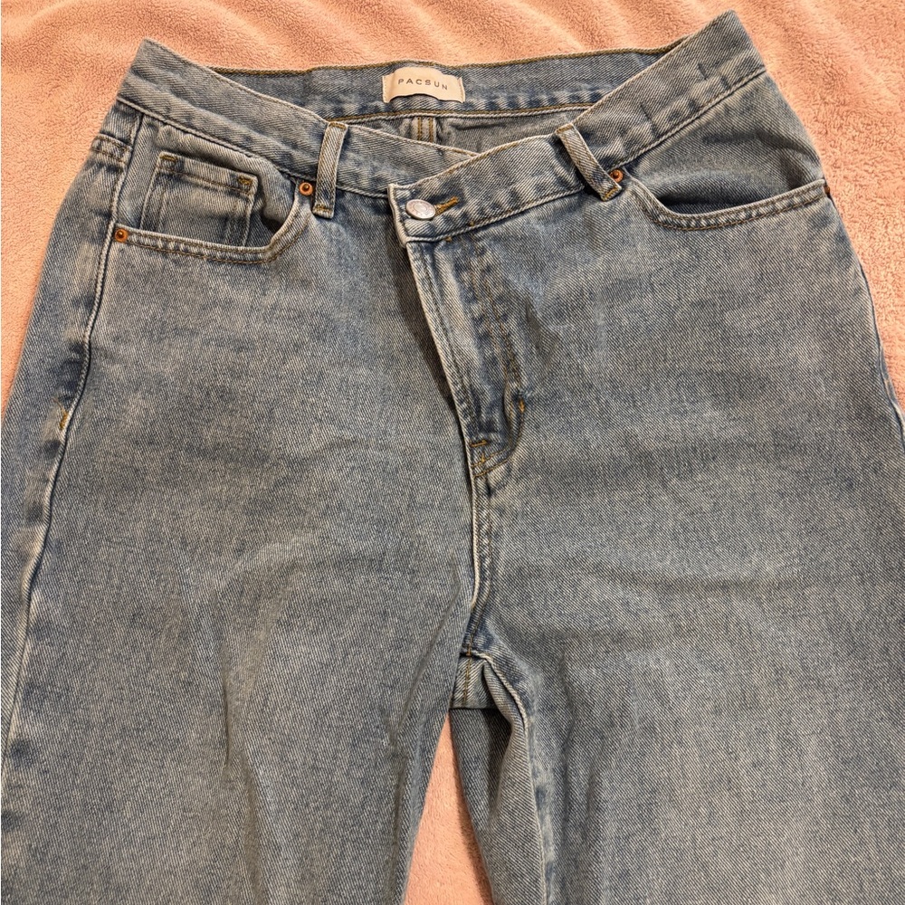 PacSun Light Blue Straight Leg Asymmetrical Dad Jeans